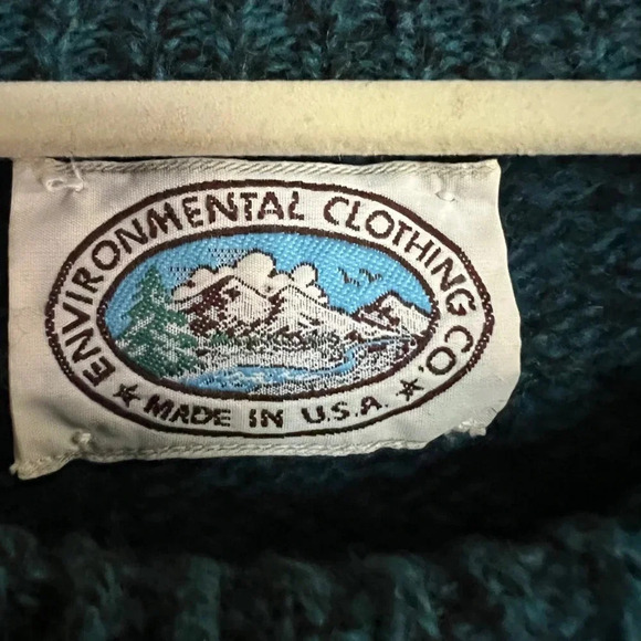 Vintage Environmental Clothing Co Blue Wool Blend Snowflake Sweater Size Large - Picture 6 of 6
